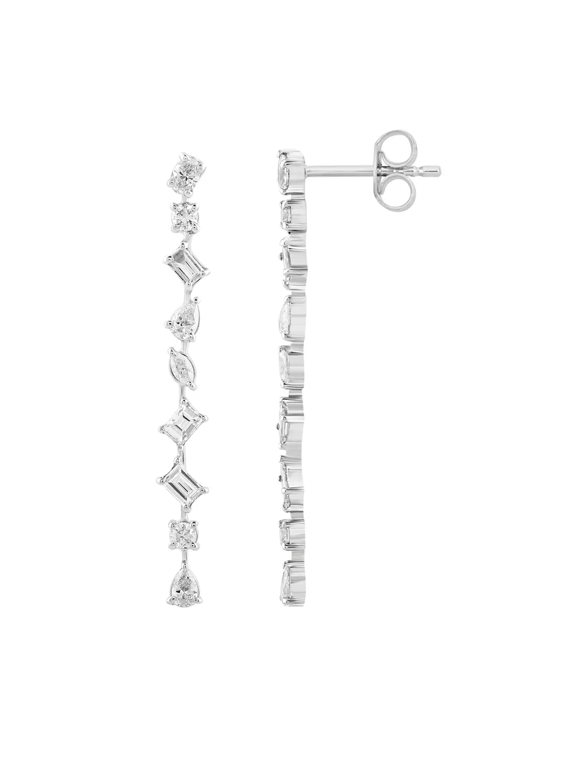Aros Largos Eslabones Diamantes Multishped en Oro Blanco 18K 3
