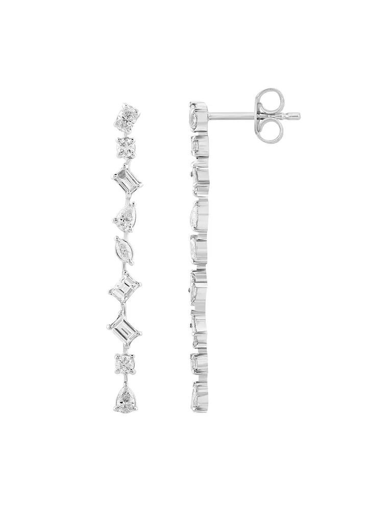 Aros Largos Eslabones Diamantes Multishped en Oro Blanco 18K 3