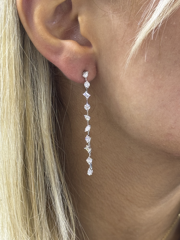 Aros Largos Eslabones Diamantes Multishped en Oro Blanco 18K 4