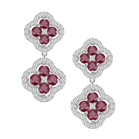 Aros Doble Trébol Rubíes y Diamantes Oro Blanco 18K