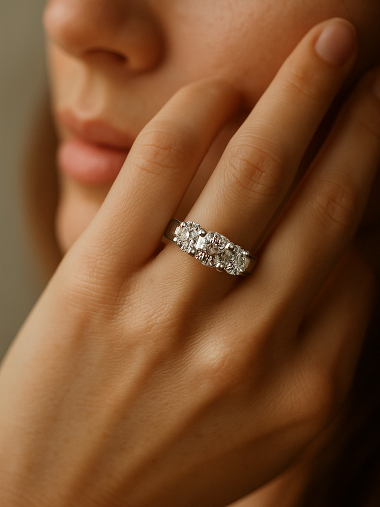 Gran Anillo Tricillo 2.0 Ct Diamantes Oro Blanco 18K 3