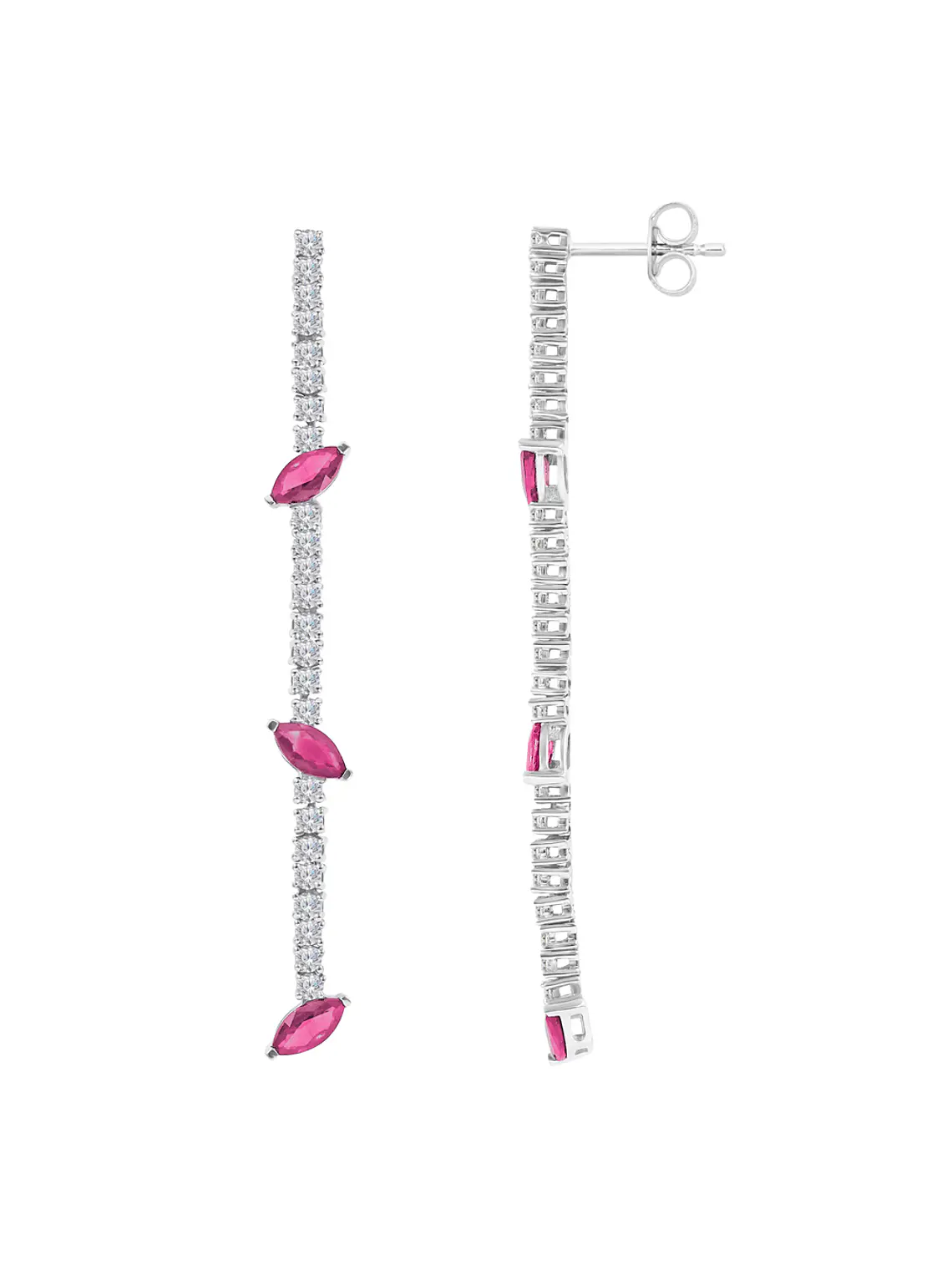 Aros Largos Rubíes Marquise y Diamantes Oro Blanco 18K 1