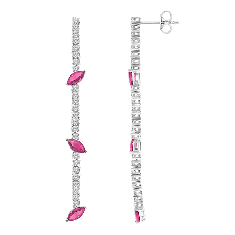 Aros Largos Rubíes Marquise y Diamantes Oro Blanco 18K