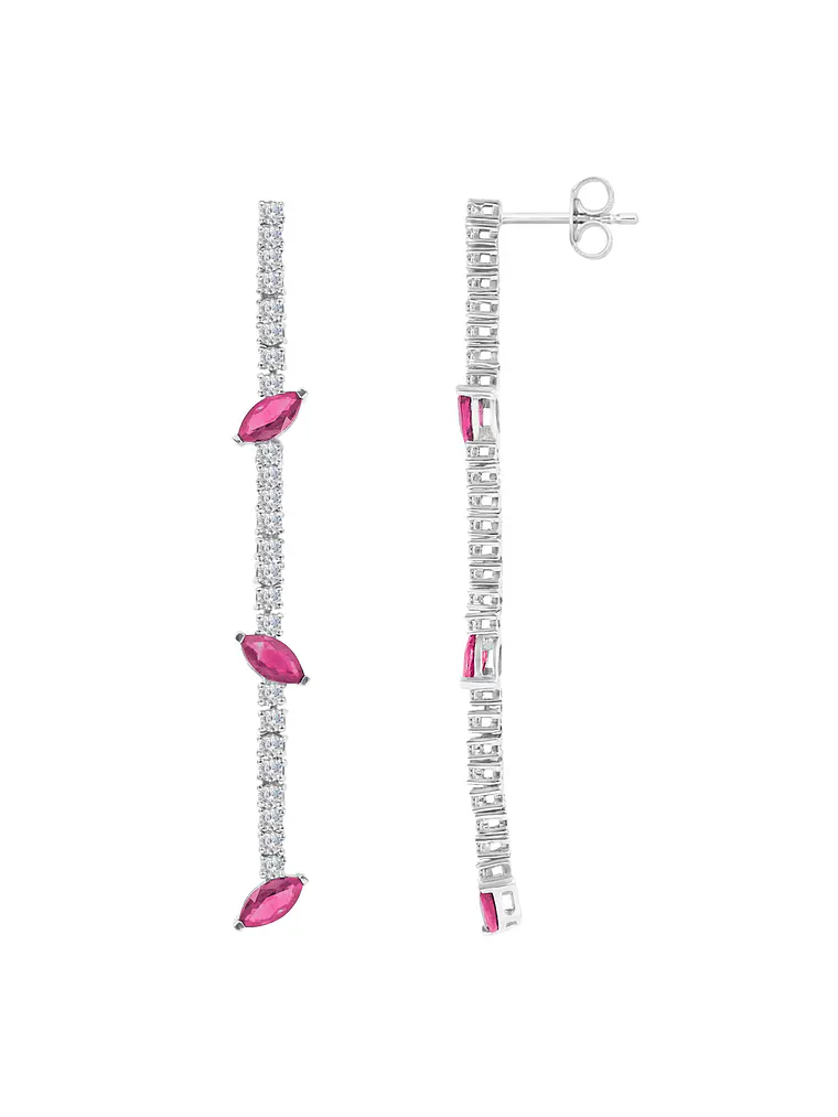 Aros Largos Rubíes Marquise y Diamantes Oro Blanco 18K 1