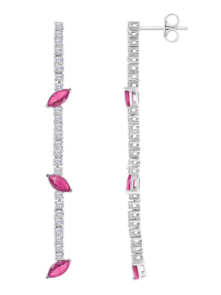 Aros Largos Rubíes Marquise y Diamantes Oro Blanco 18K 1
