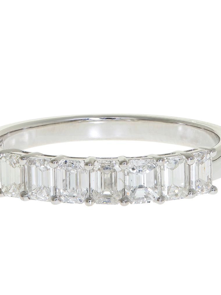 Anillo Cintillo 7 Diamantes Naturales Corte Esmeralda Oro Blanco 18K 1