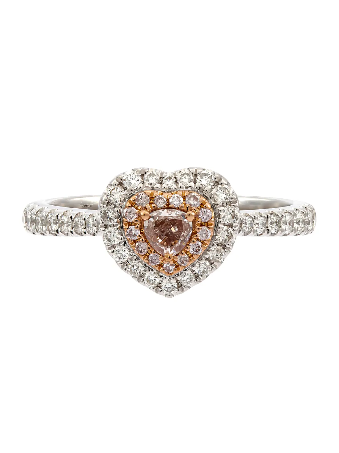 Anillo Forma Corazón Diamantes Rosados Oro Blanco 18K 1