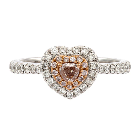 Anillo Forma Corazón Diamantes Rosados Oro Blanco 18K
