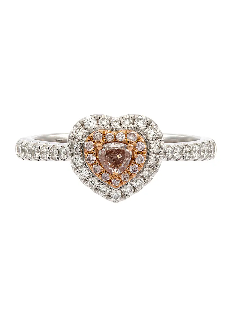 Anillo Forma Corazón Diamantes Rosados Oro Blanco 18K 1
