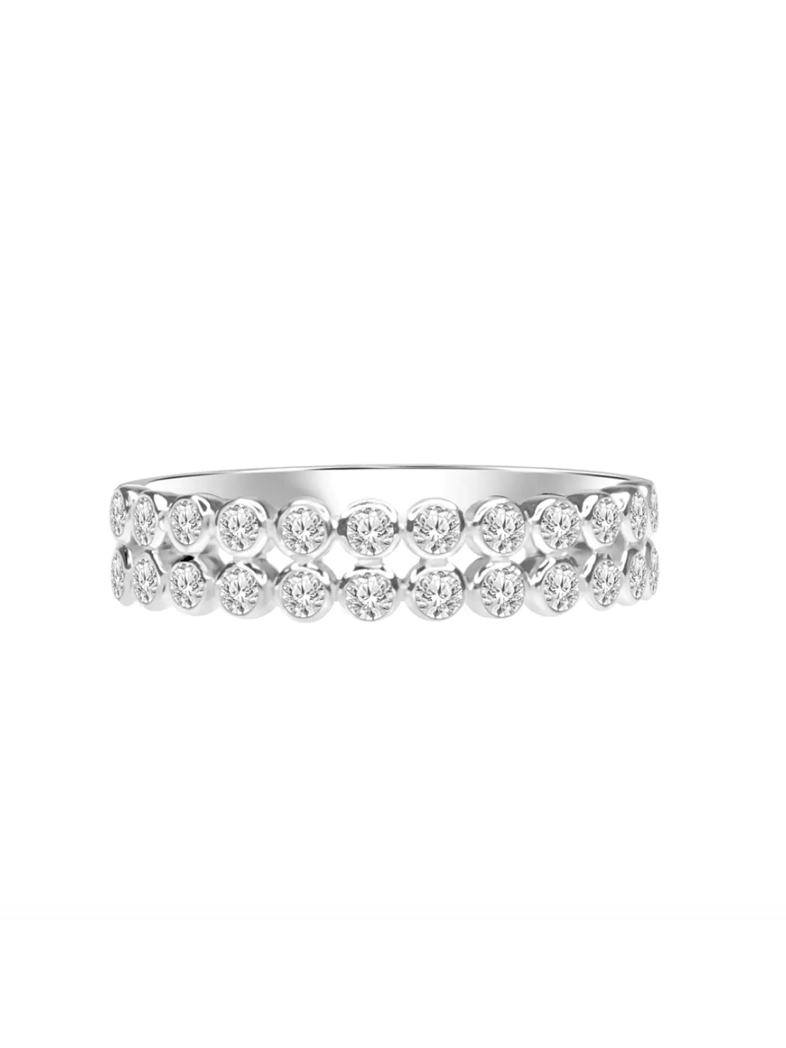 Anillo Cintillo Doble de Diamantes Naturales Oro Blanco 18K 1