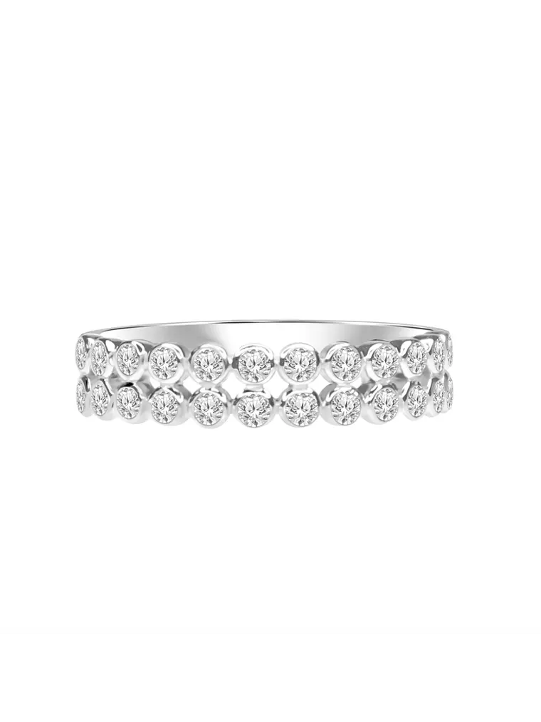 Anillo Cintillo Doble de Diamantes Naturales Oro Blanco 18K 1