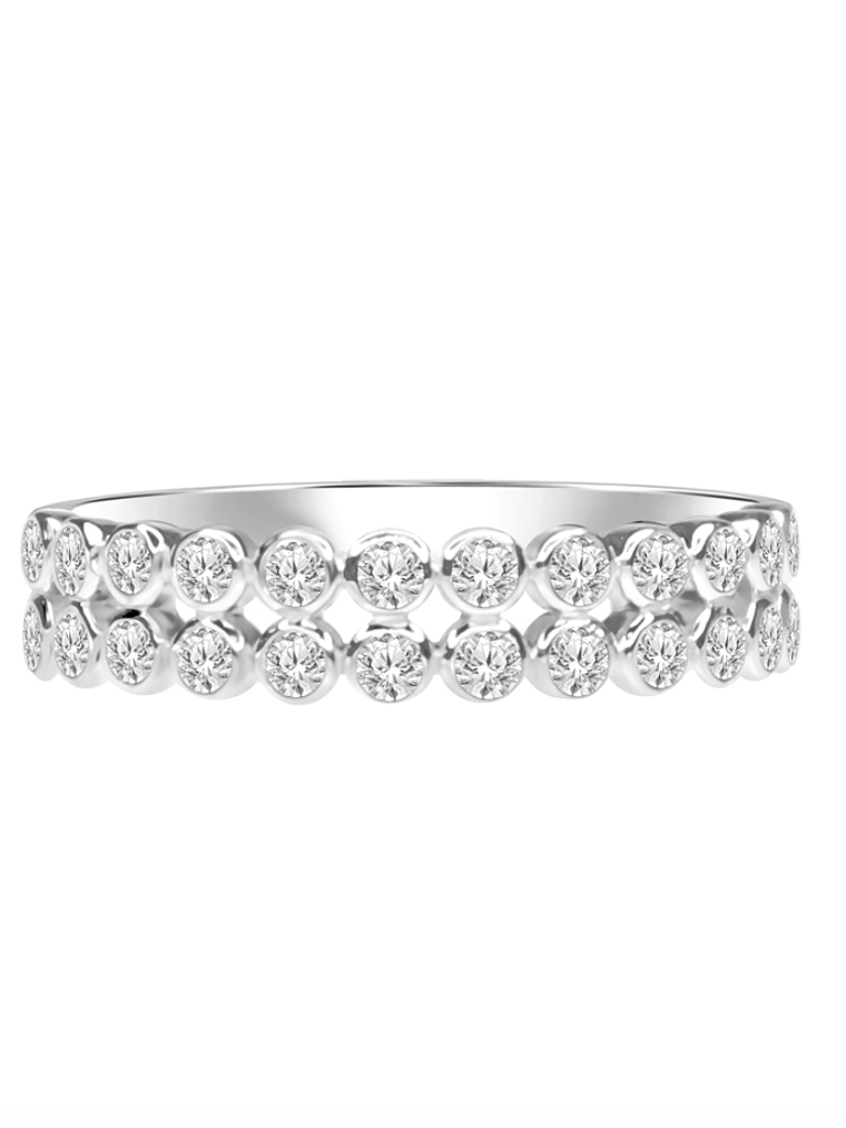 Anillo Cintillo Doble de Diamantes Naturales Oro Blanco 18K 1