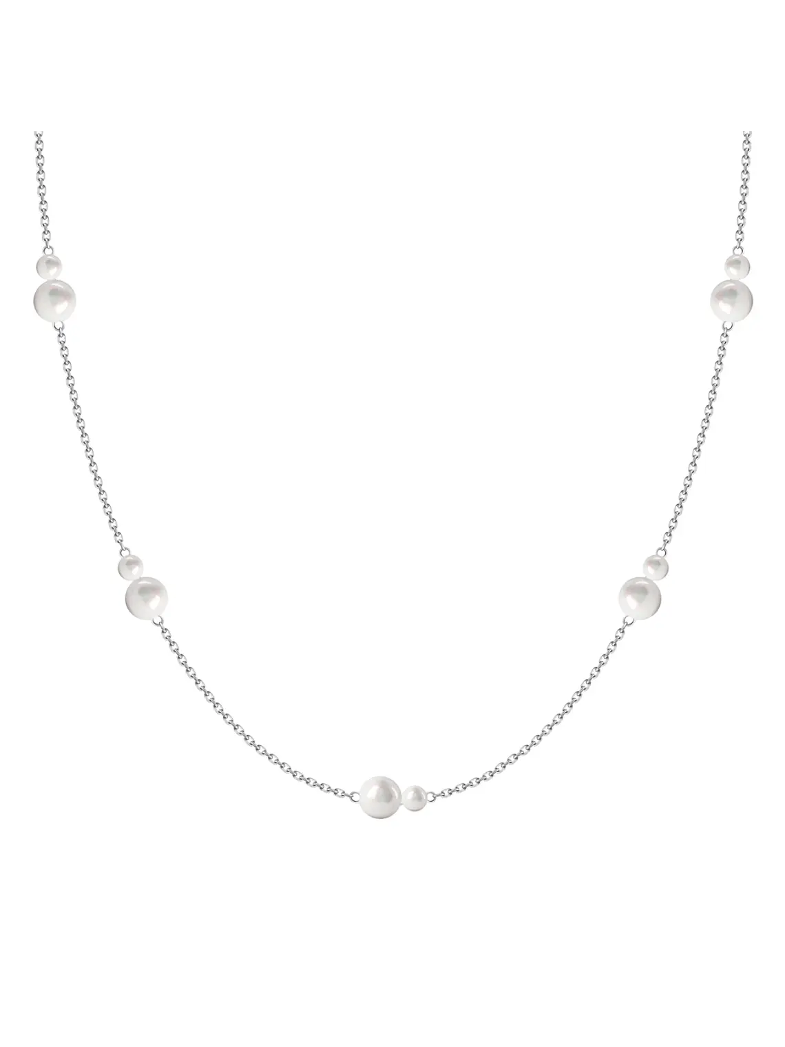 Collar de Perlas Cultivadas de Dos Tamaños Oro Blanco 18K 1