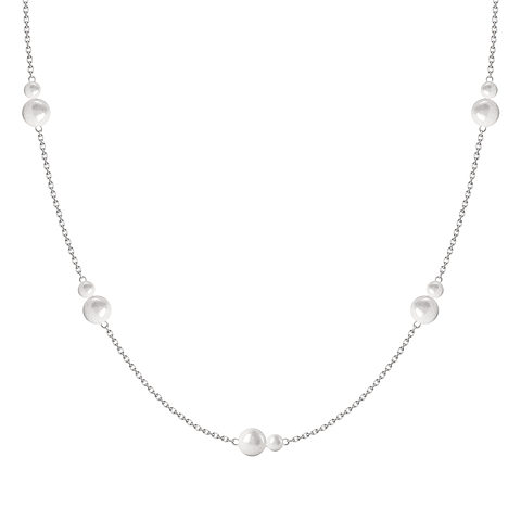 Collar de Perlas Cultivadas de Dos Tamaños Oro Blanco 18K