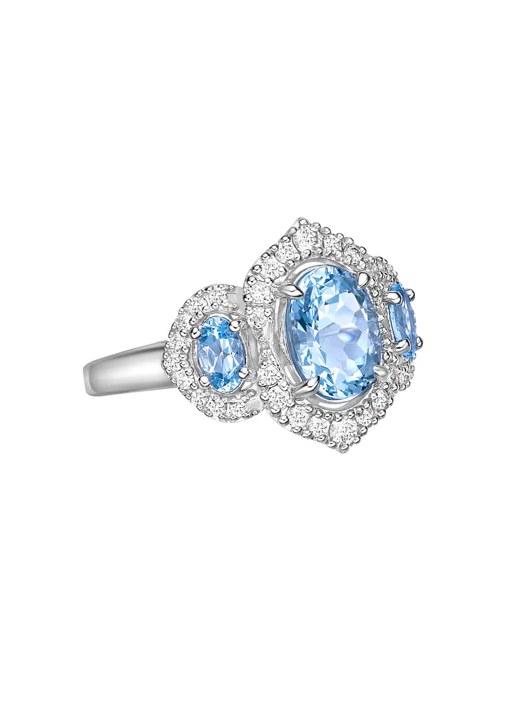 Gran Maxi Anillo Aguamarinas y Diamantes en Oro Blanco 18K 3