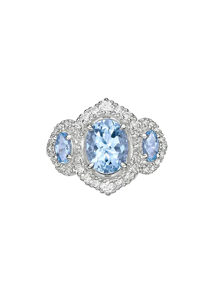 Gran Maxi Anillo Aguamarinas y Diamantes en Oro Blanco 18K 2