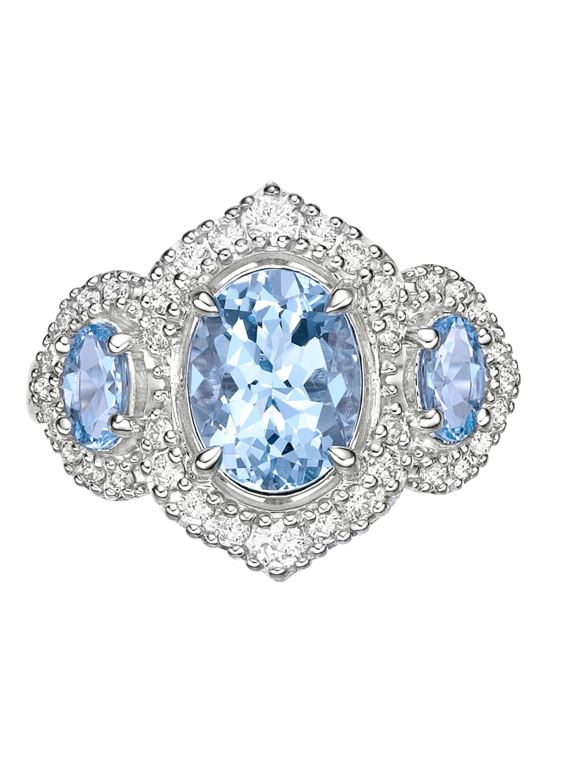 Gran Maxi Anillo Aguamarinas y Diamantes en Oro Blanco 18K 2