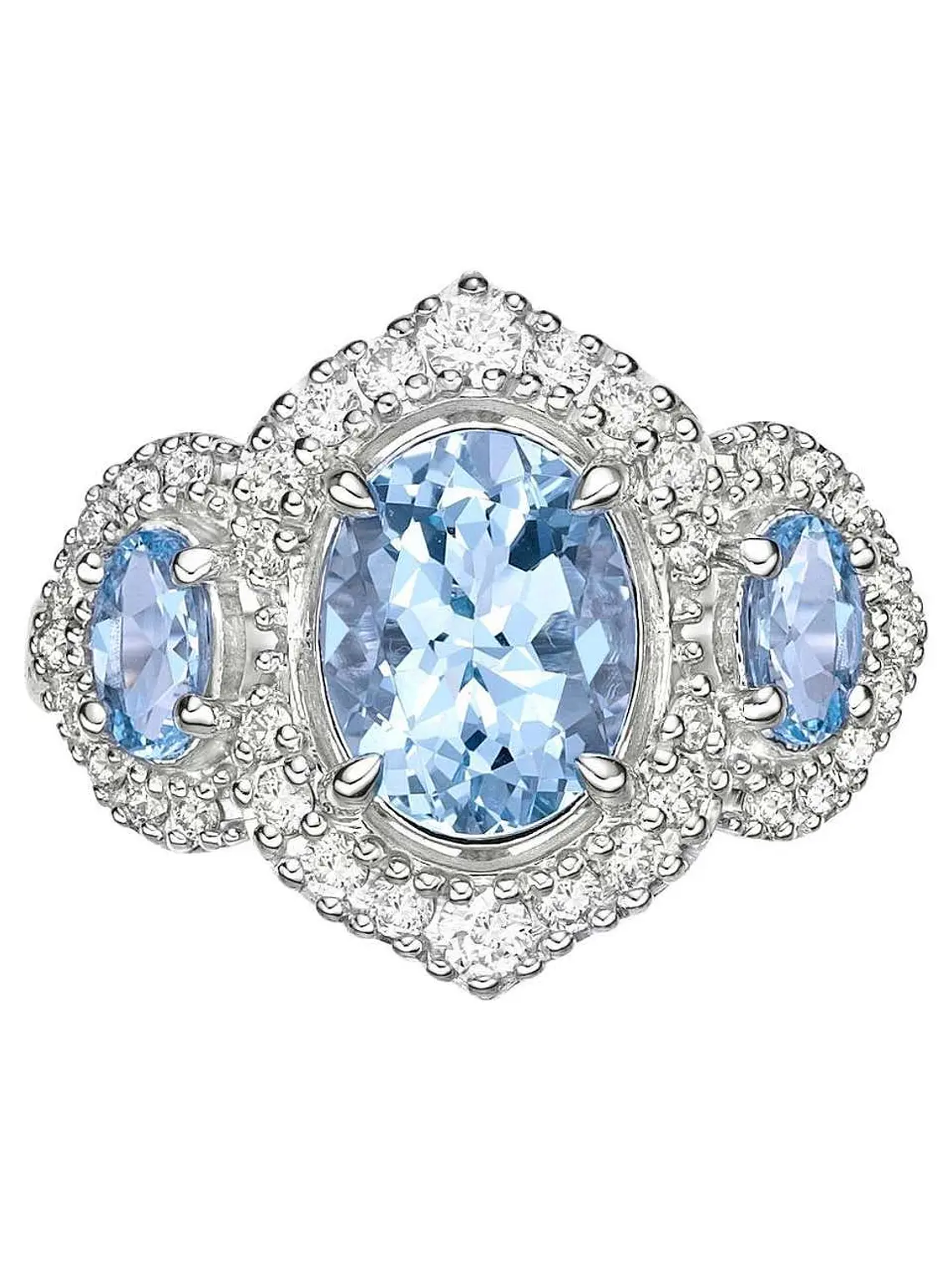 Gran Maxi Anillo Aguamarinas y Diamantes en Oro Blanco 18K 1