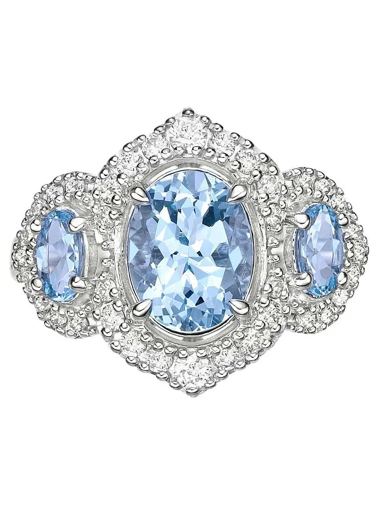 Gran Maxi Anillo Aguamarinas y Diamantes en Oro Blanco 18K 1