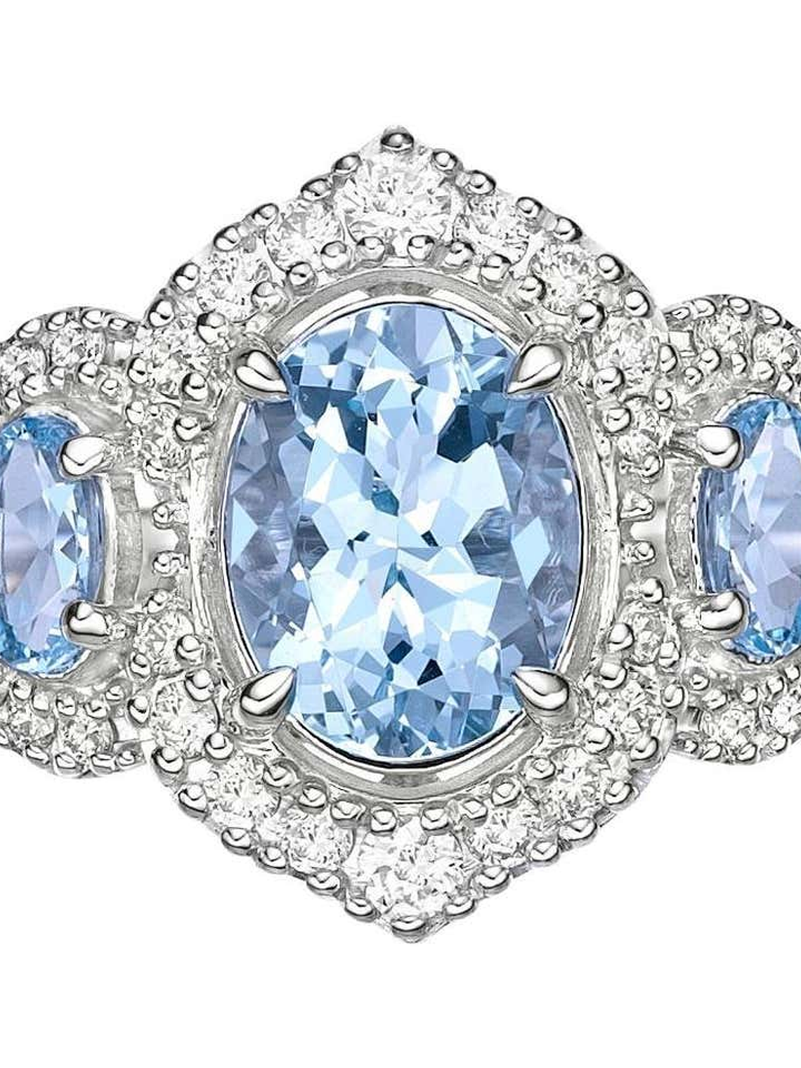 Gran Maxi Anillo Aguamarinas y Diamantes en Oro Blanco 18K 1