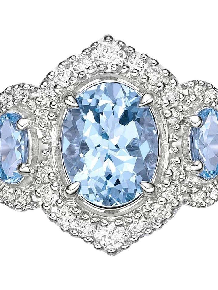 Gran Maxi Anillo Aguamarinas y Diamantes en Oro Blanco 18K 1