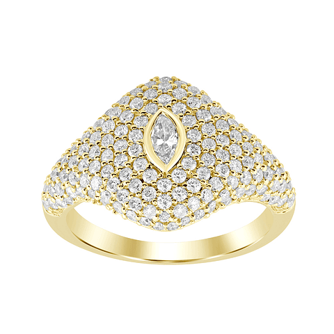 Moderno Anillo Cubierto de Diamantes en Oro Amarillo 18K