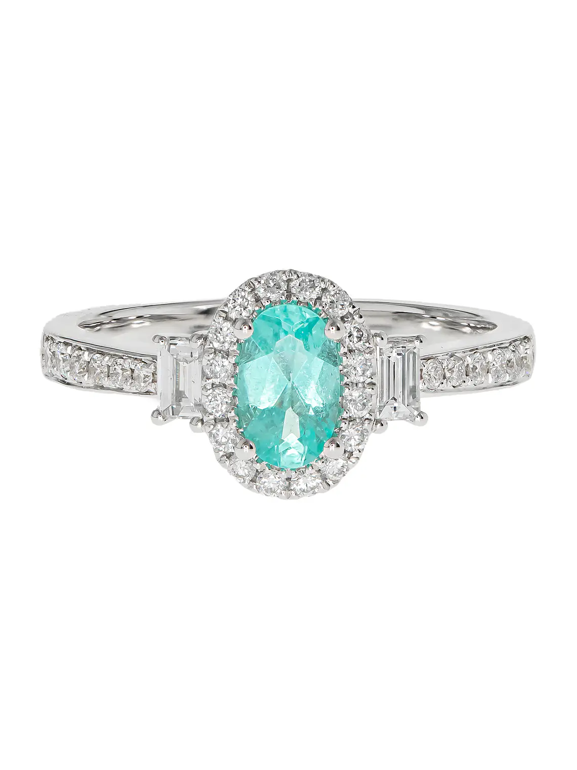 Precioso Anillo Turmalina Paraíba Natural Diamantes en Oro Blanco 18K 1