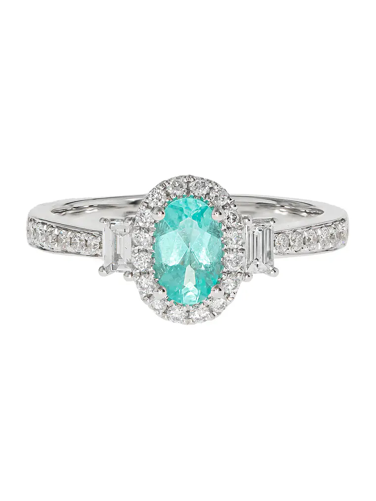 Precioso Anillo Turmalina Paraíba Natural Diamantes en Oro Blanco 18K 1