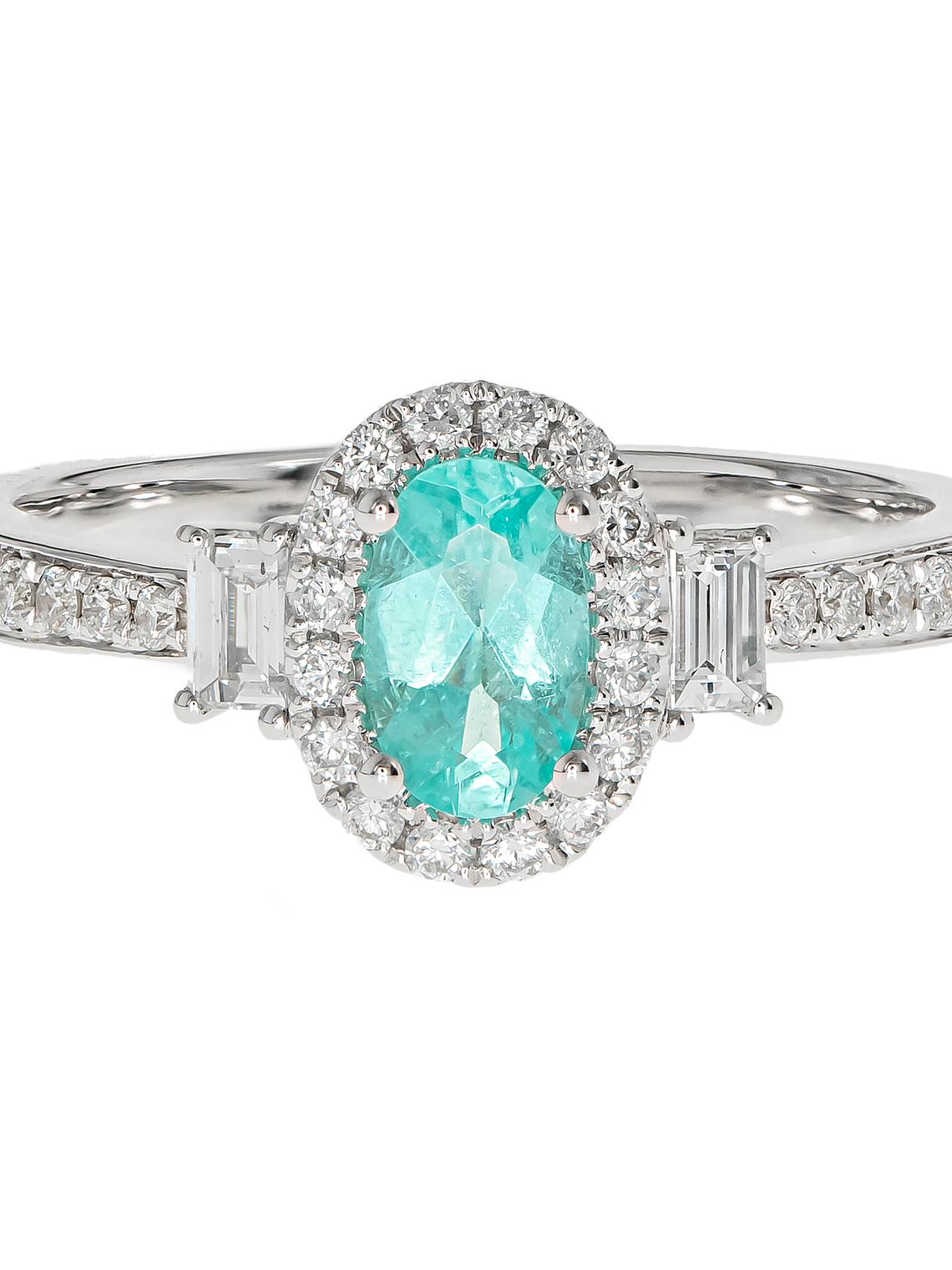 Precioso Anillo Turmalina Paraíba Natural Diamantes en Oro Blanco 18K 1