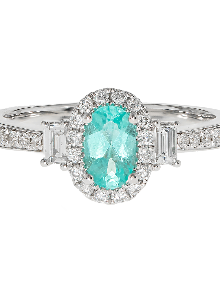 Precioso Anillo Turmalina Paraíba Natural Diamantes en Oro Blanco 18K 1