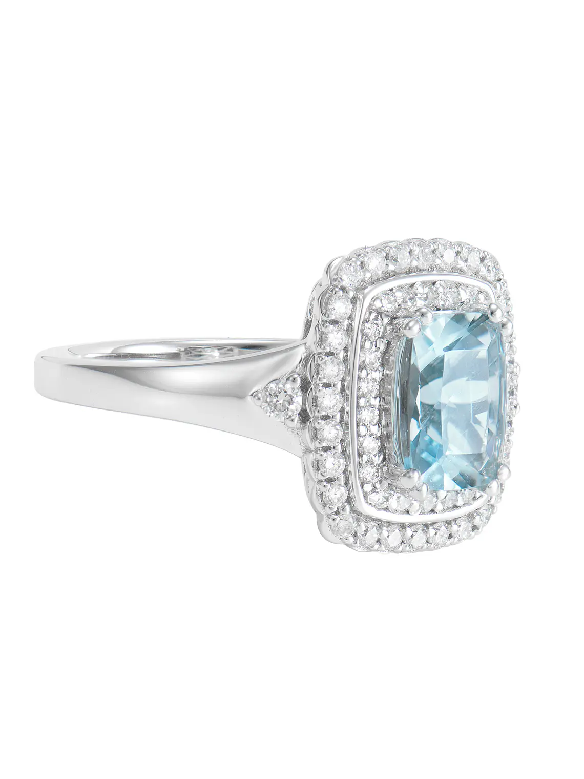 Maxi Anillo Aguamarina Doble Halo de Diamantes en Oro Blanco 18K 2