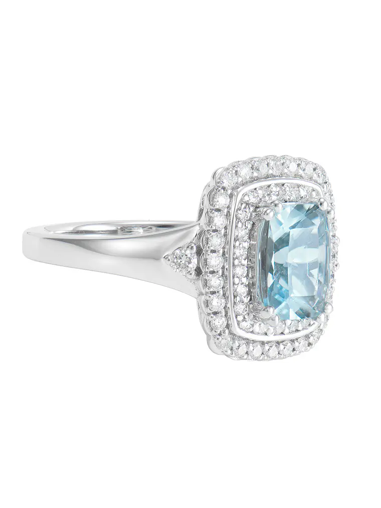 Maxi Anillo Aguamarina Doble Halo de Diamantes en Oro Blanco 18K 2