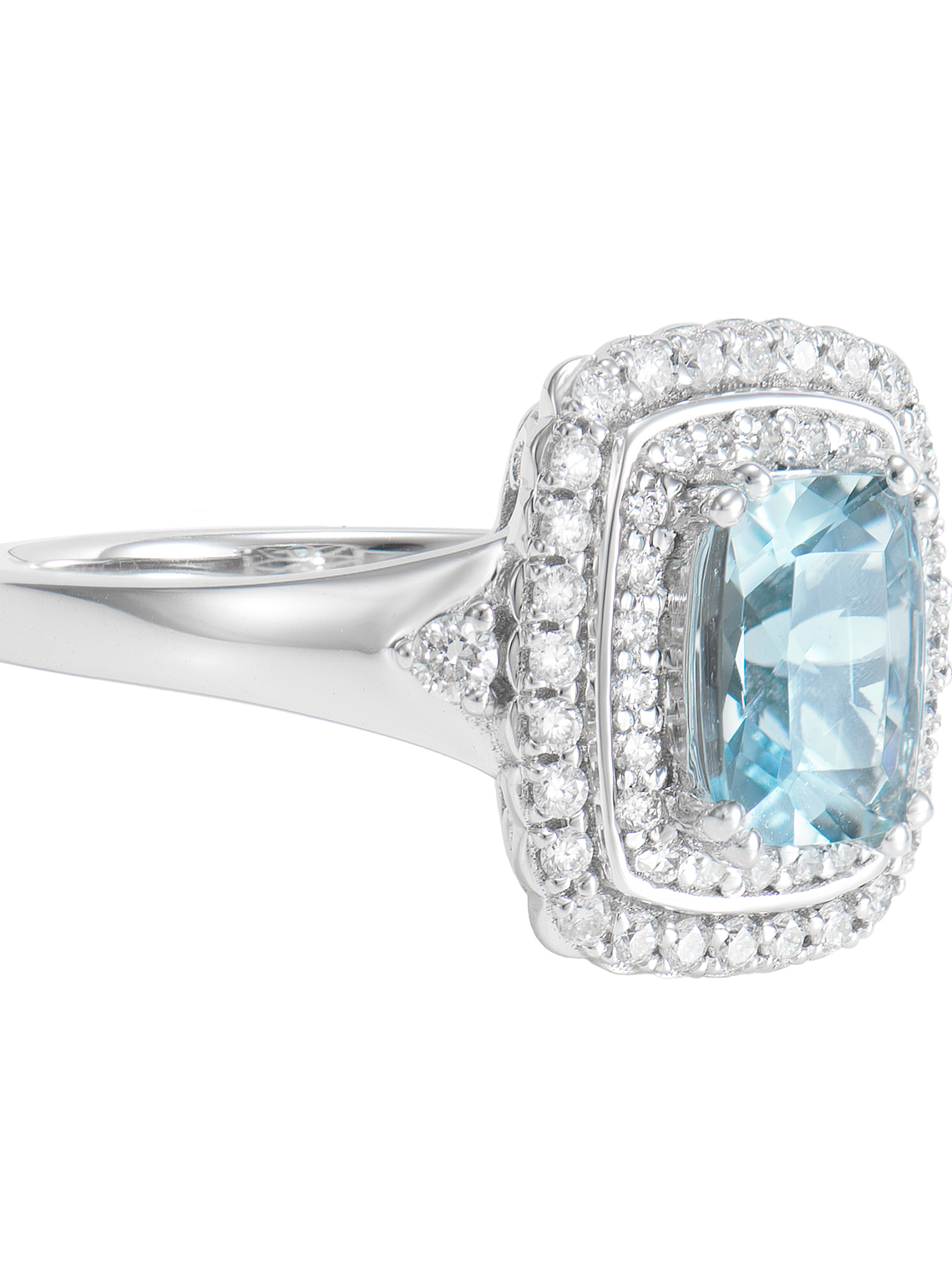 Maxi Anillo Aguamarina Doble Halo de Diamantes en Oro Blanco 18K 2