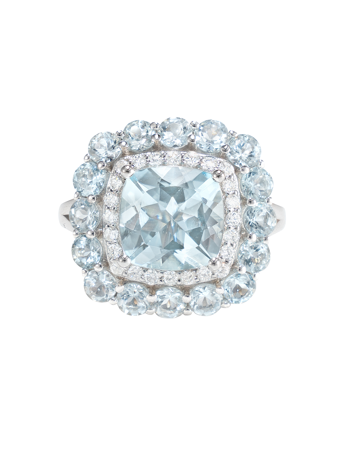 Gran Maxi Anillo Aguamarinas y Diamantes en Oro Blanco 18K 3