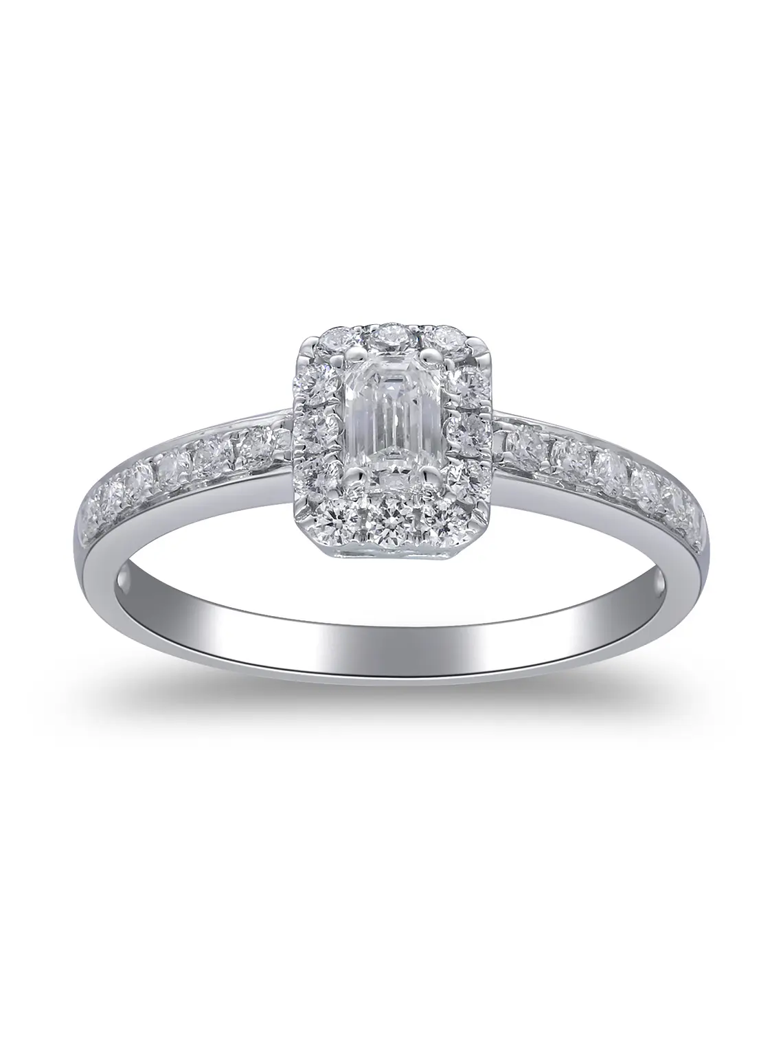 Exclusivo Anillo Solitario Diamantes corte Esmeralda en Oro Blanco 18K 1