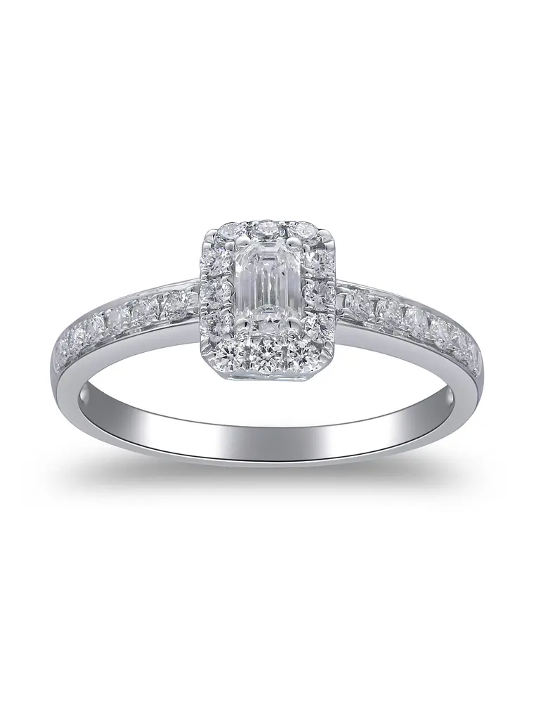 Exclusivo Anillo Solitario Diamantes corte Esmeralda en Oro Blanco 18K 1