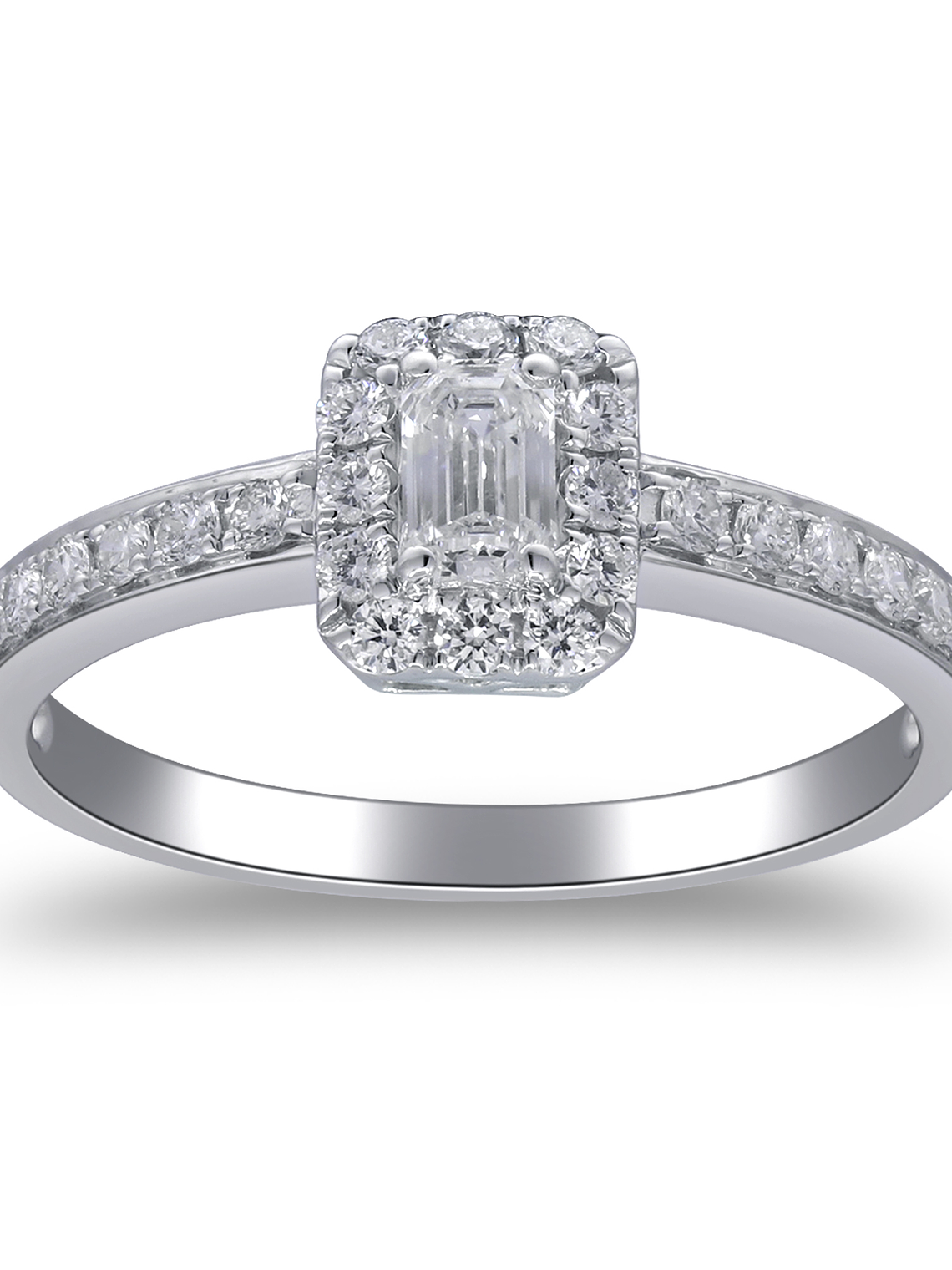 Exclusivo Anillo Solitario Diamantes corte Esmeralda en Oro Blanco 18K 1