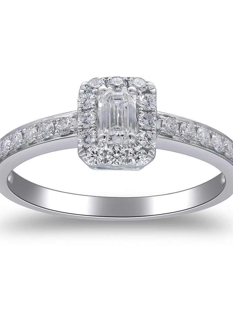 Exclusivo Anillo Solitario Diamantes corte Esmeralda en Oro Blanco 18K 1