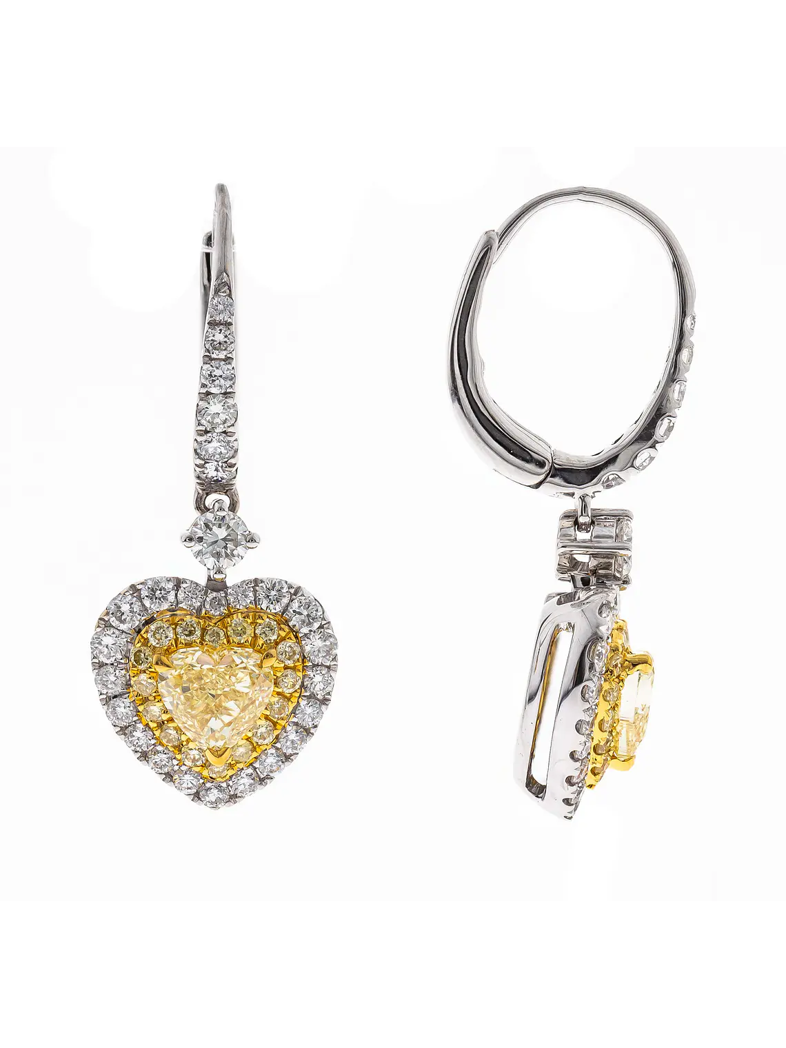 Aros Forma Corazón Diamantes Fancy Yellow Oro Blanco 18K 1