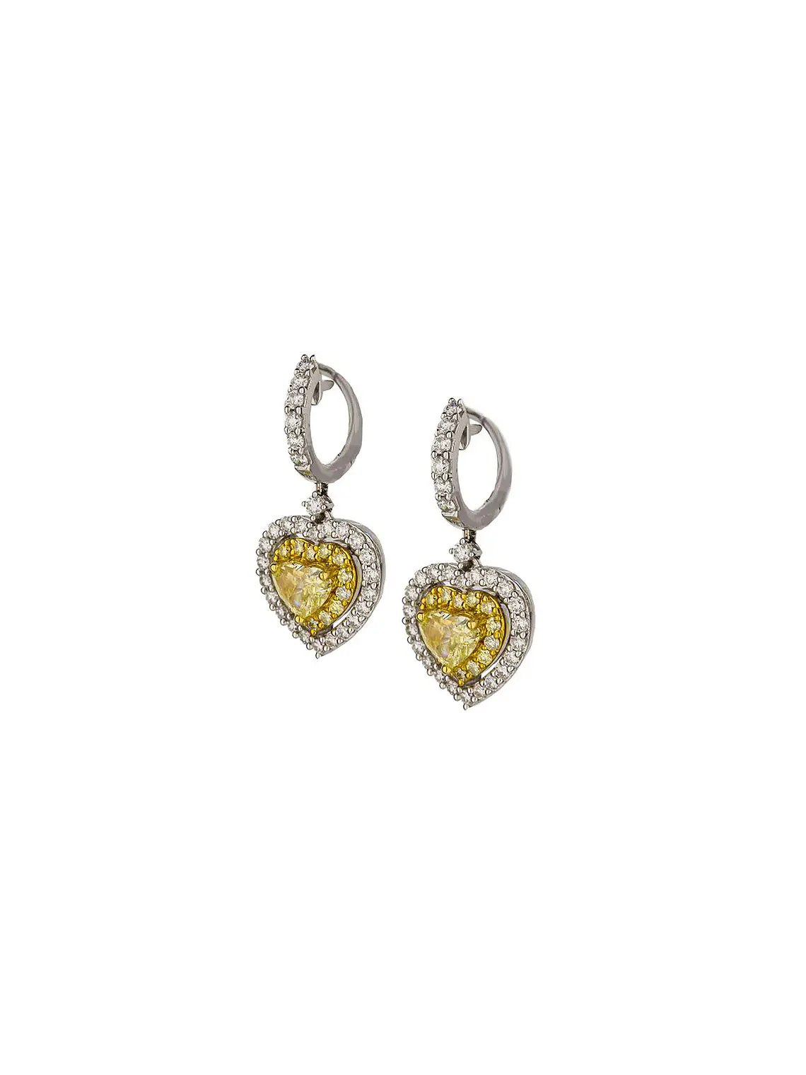 Aros Forma Corazón Diamantes Fancy Yellow Oro Blanco 18K 2