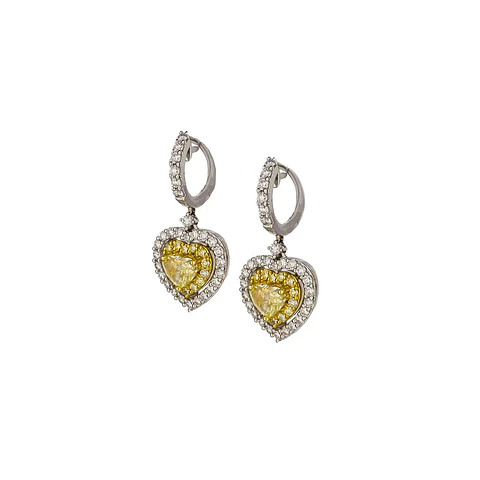 Aros Forma Corazón Diamantes Fancy Yellow Oro Blanco 18K