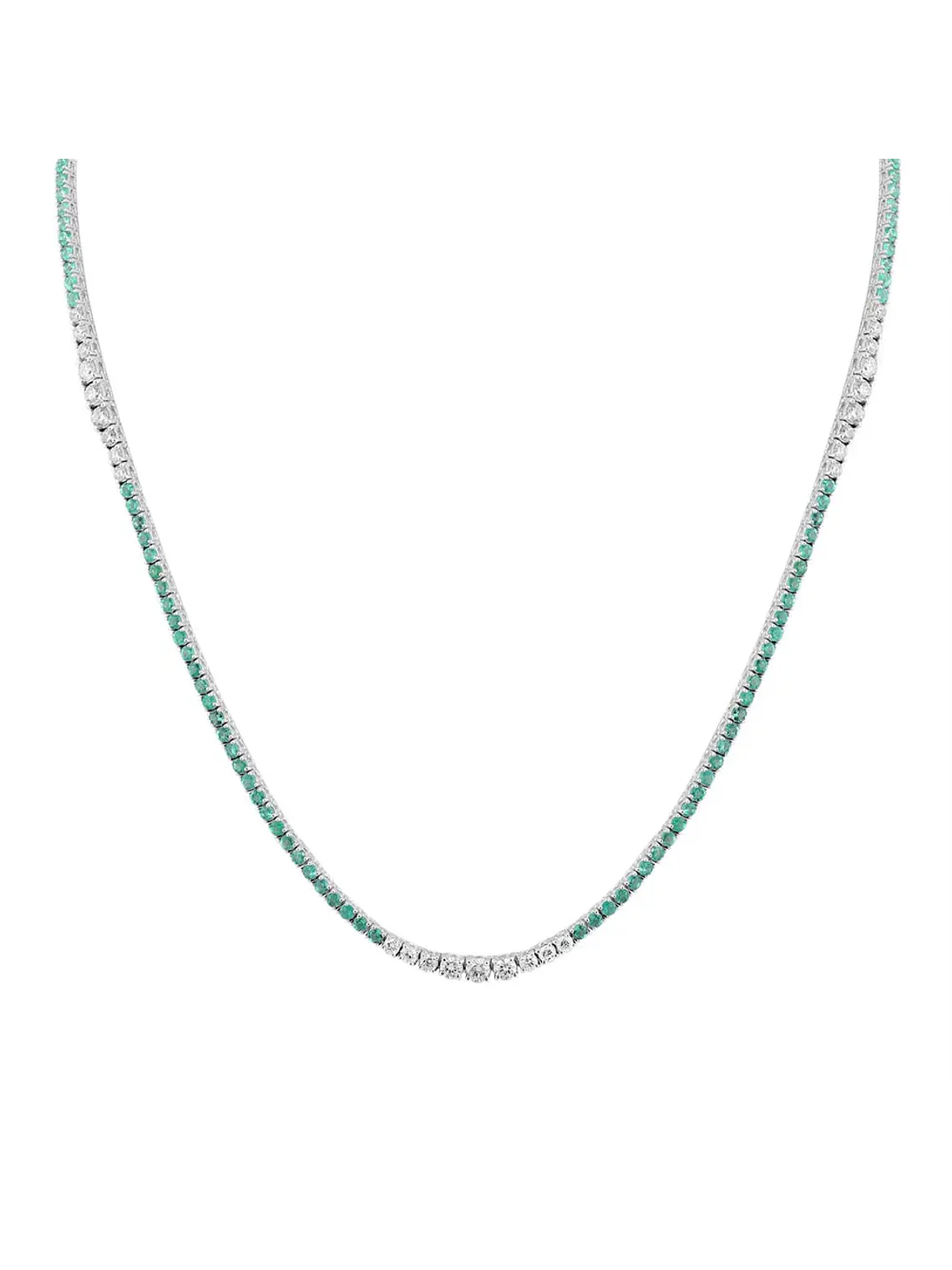 Maravilloso Collar Tennis Esmeraldas y Diamantes Naturales Oro Blanco 18K 1