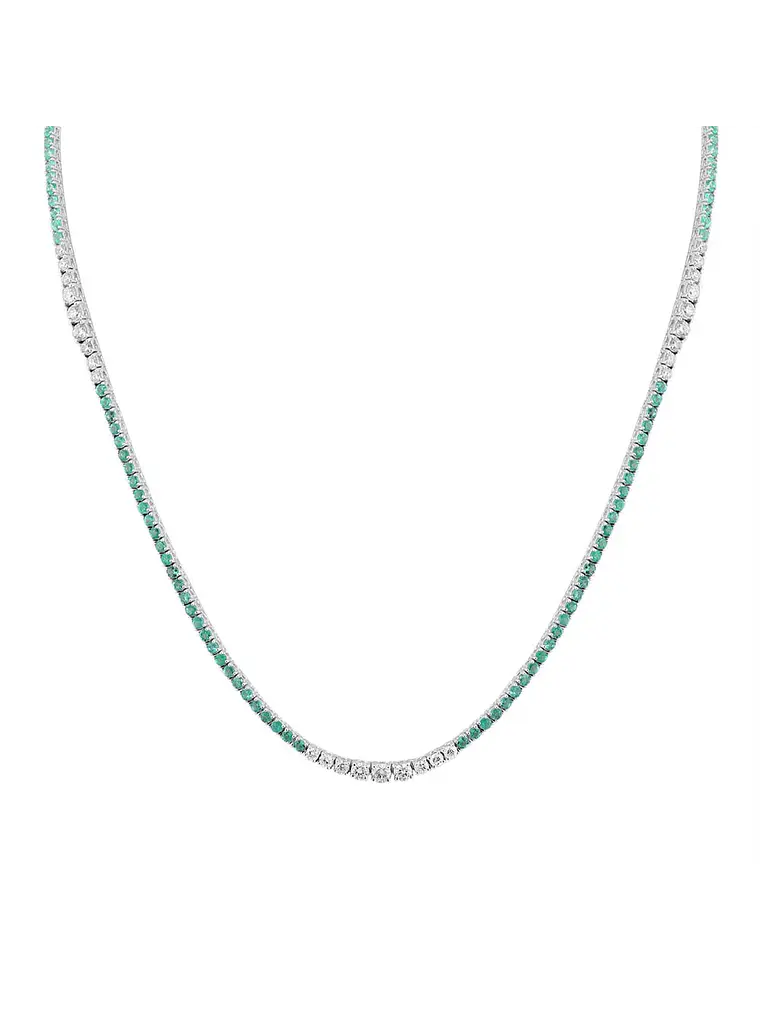 Maravilloso Collar Tennis Esmeraldas y Diamantes Naturales Oro Blanco 18K 1