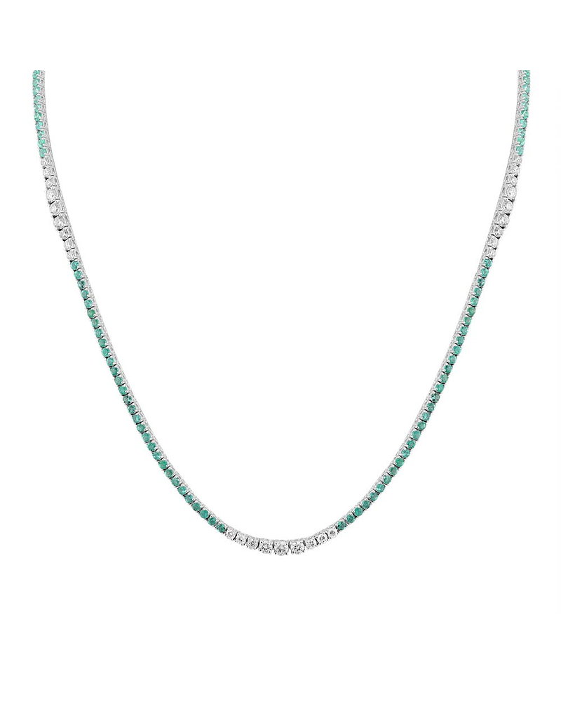 Maravilloso Collar Tennis Esmeraldas y Diamantes Naturales Oro Blanco 18K
