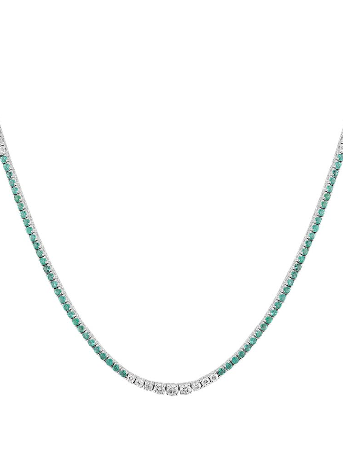 Maravilloso Collar Tennis Esmeraldas y Diamantes Naturales Oro Blanco 18K 1