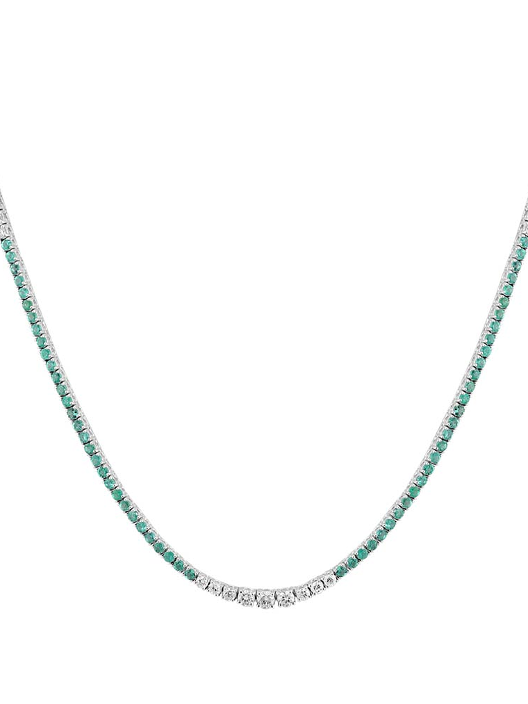 Maravilloso Collar Tennis Esmeraldas y Diamantes Naturales Oro Blanco 18K 1