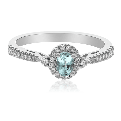 Delicado Anillo Turmalina Paraíba Natural Diamantes en Oro Blanco 18K