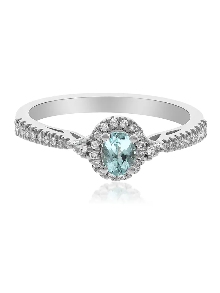 Delicado Anillo Turmalina Paraíba Natural Diamantes en Oro Blanco 18K 1