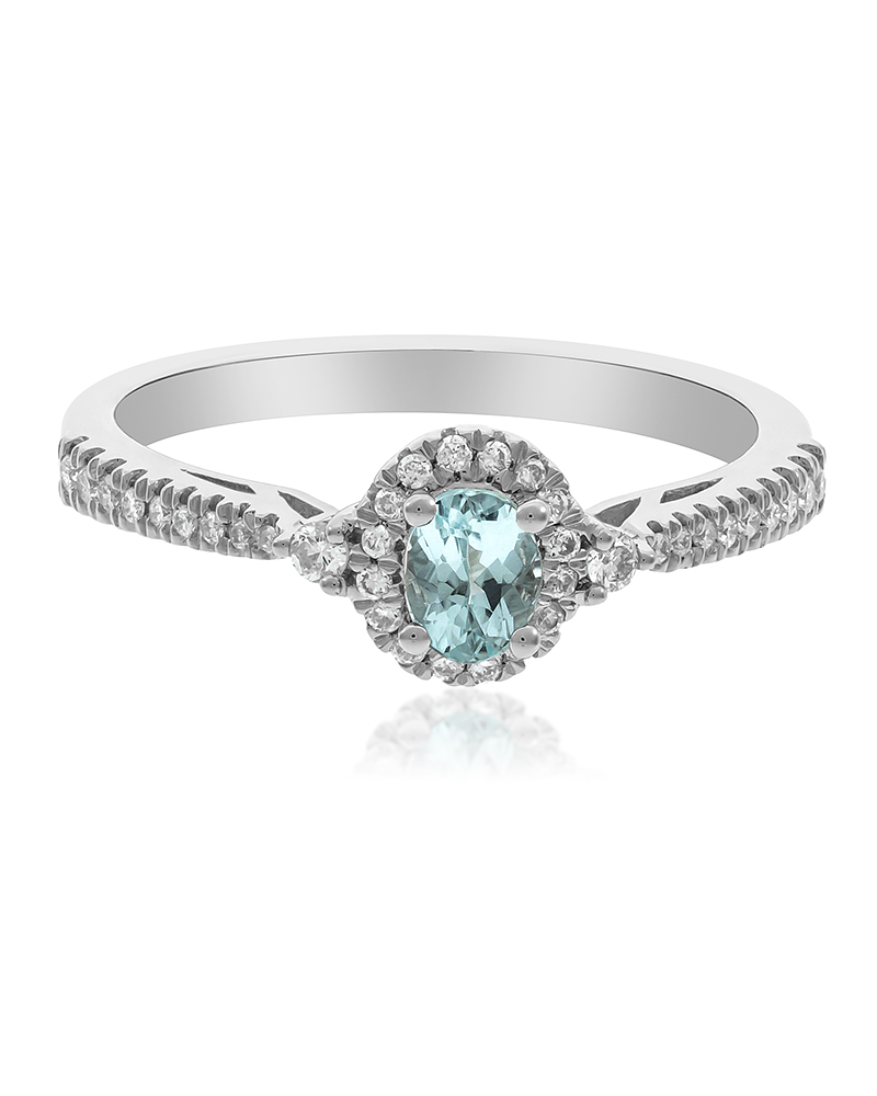 Delicado Anillo Turmalina Paraíba Natural Diamantes en Oro Blanco 18K