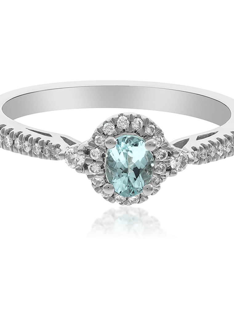 Delicado Anillo Turmalina Paraíba Natural Diamantes en Oro Blanco 18K 1